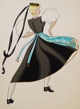 Stampa Pouchoir Giovanni MESCHINI prima metà 1900 Figura femminile Costume