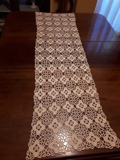 Striscia Centrotavola a uncinetto in cotone bianco spesso Vintage Fatto a mano. 