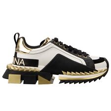 DOLCE & GABBANA DG Logo Sneakers In Pelle SUPER KING Bianche Oro Nere 41 7