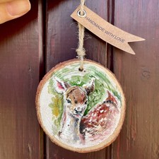Hand painted deer - , wooden