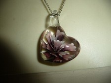 MURANO GLASS HEART PENDANT FLOWER W SILVER TONE CHAIN NECKLACE #17/7A