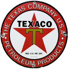 INSEGNA PORCELLANA VINTAGE TEXACO OLIO MOTORE TEXAS BENZINA STAZIONE POMPA PIASTRA