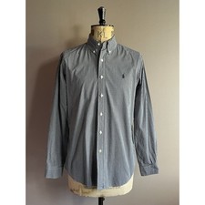 Camicia Ralph Lauren uomo taglia M grigia micro check 100% cotone colletto abbottonato