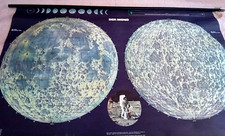 VINTAGE LARGE SCHOOL WALL MAP MOON CHART PULL DOWN SCUOLA CARTA DA PARETE ARMSTRONG