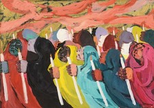 Dipinto Tecnica Mista su Tela 'Processione' di Saverio Terruso cm 50x70 OTTIMO