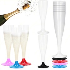 Calici Flute Plastica Trasparente Piedini Colorati 10cl Feste Party Champagne