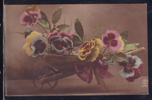 Cartolina cariola con fiori - con,