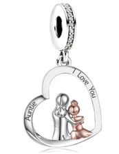 Ciondolo cuore zia I Love You zia nipote famiglia perline pendente argento sterling 925