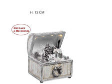 Carillon Baule Villaggio Con Led e Movimento Argentato h13Cm Idea Regalo Natale