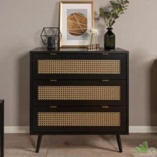 CASSETTIERA NERA PAGLIA DI