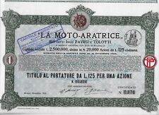 MILANO 1916 LA MOTO-ARATRICE UNA AZIONE AL PORTATORE * PERFETTA ED ORIGINALE
