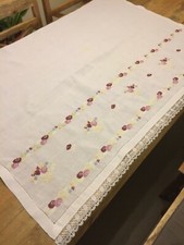 Tendone bistrot tessuto puro lino robusto canapato ricami fatti a mano e pizzo 