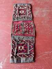 Antico tappeto-sella tibetano in lana e cuoio, cm.113x40 usato