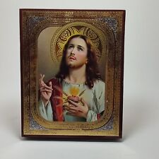 Icona Gesù Sacro Cuore bizantina ortodossa effetto foglia d'oro Appendibile