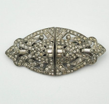 Vintage 30-40's Coro Duette Silver Tone Rhinestone Art Deco Brooch/Fur Clip