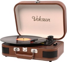 Giradischi Vinile, VOKSUN Giradischi Portatile Vintage con uscita Bluetooth Lett