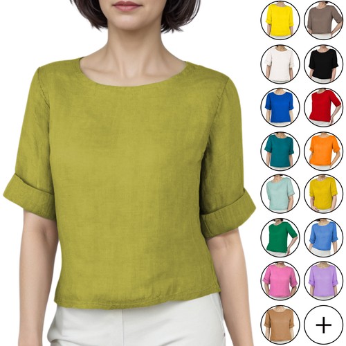Camicia lino girocollo e - lino,