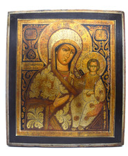 Icona russa antica Madre di Dio Madonna di Smolensk XIX° secolo ikon 31 x 35 cm
