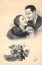 AL3-93) CARTOLINA ILLUSTRATA BRILLANTE COPPIA VIAGGIATA