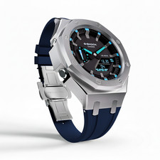 Orologio Casioak Mod Casio G-Shock GA-2100 cassa argento cinturino blu modded GA2100-1A2