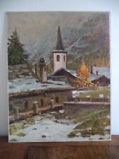 Fumia Mario (1931 - 2013) quadro ad olio neve Entreves montagne paesaggio baite