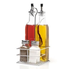 Set 4 Menage Olio Aceto Sale Pepe in Acciaio e Vetro - Comas