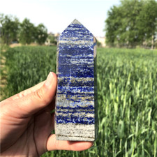 TOP 0.85LB Natural quartz crystal obelisk Lapis Lazuli jasper point wand XA6200