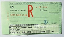 Biglietto Ferrovie dello Stato Treno Rapido 1^ Classe Napoli Roma 1979