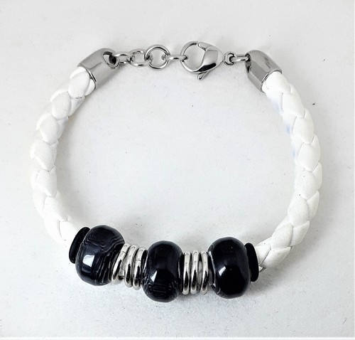 Bracciale cuoio bianco con - cuoio,