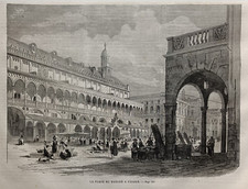 Stampa antica 1861 Padova mercato Piazza delle Erbe Veneto