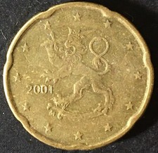 Moneta 20 Centesimi 2001 Finlandia Leone Araldico circolata rara da collezione