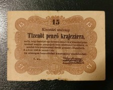 Rara Banconota Ungheria - 15 Pengo krajczarra 1849 BB