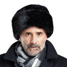 Nere da Uomo Lusso Finta Pelliccia di Visone Russo Cosacco Cappello Invernale