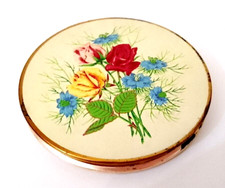 porta cipria anni 50/60 dorato laccato stampa fiori tipo Vogue Vanity specchio