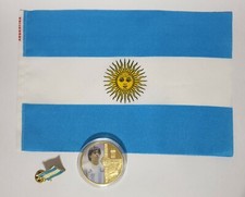 Lot MONETA COMMEMORATIVA MARADONA D10S maglia shirt ARGENTINA + pin + flag #B