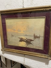 olio su tela marina Con Barca