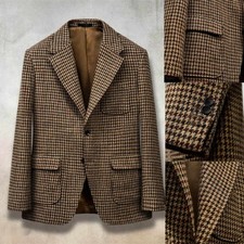 Cappotto casual uomo tweed pied de poule marrone per ufficio business giacca regular fit