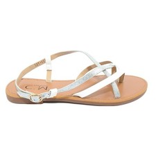 Sandalo basso Positano donna infradito con intreccio bicolore bianco e argento f