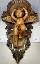 Consolle da parete cherubino angelo intagliato legno policromo dipinto italiano vintage anni '50