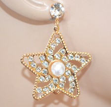 Orecchini Donna oro dorati pendenti stelle perle bianche strass brillantini UC89