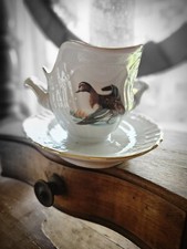 1984 Porcellana Richard Ginori Vecchio Salsiera Con Piatto Cacciagione Filo Oro