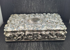 scatola rettangolare porta gioie colore argento resina con placca in argento