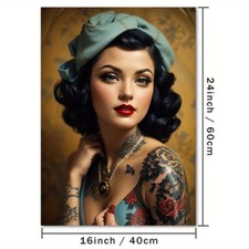 Tela Quadro PinUp Tattoo 40cm x 60cm - Sped.Inclusa