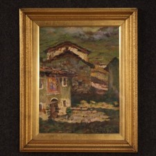 Dipinto quadro olio su cartoncino cornice 900 stile antico firmato paesaggio