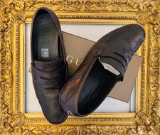 GUCCI MOCASSINI Uomo Loafers pelle guccissima marroni