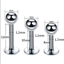 Piercing Labbro in Acciaio Chirurgico STERILE Trago con sfera  ∅ 3mm orecchini
