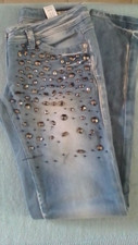 Jeans donna abbigliamento denim taglia 40 pantaloni azzurro strass pantaloni