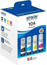 4 FLACONI RICARICA INCHIOSTRO CARTUCCE ORIGINALI EPSON ECOTANK 104 NERO+COLORE