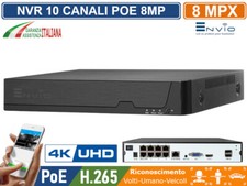 NVR 10 CANALI POE 8 MPX 4K VIDEOANALISI RICONOSCIMENTO VOLTI UMANO VEICOLI + HD