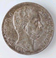 Scudo Argento Moneta 5 Lire Umberto I Savoia Regno d'Italia 1879